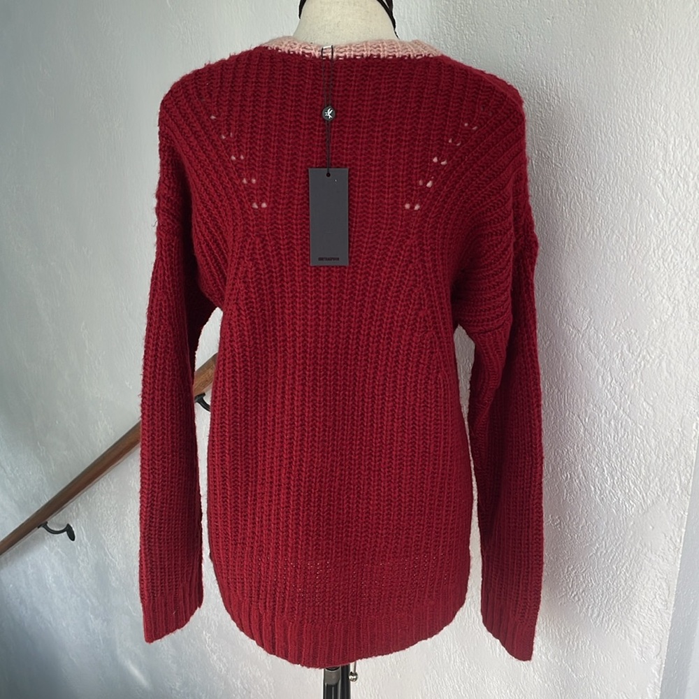 One Teaspoon Crew Neck Oversized Sweater in Wine and Pink NWT Small - Picture 3 of 7